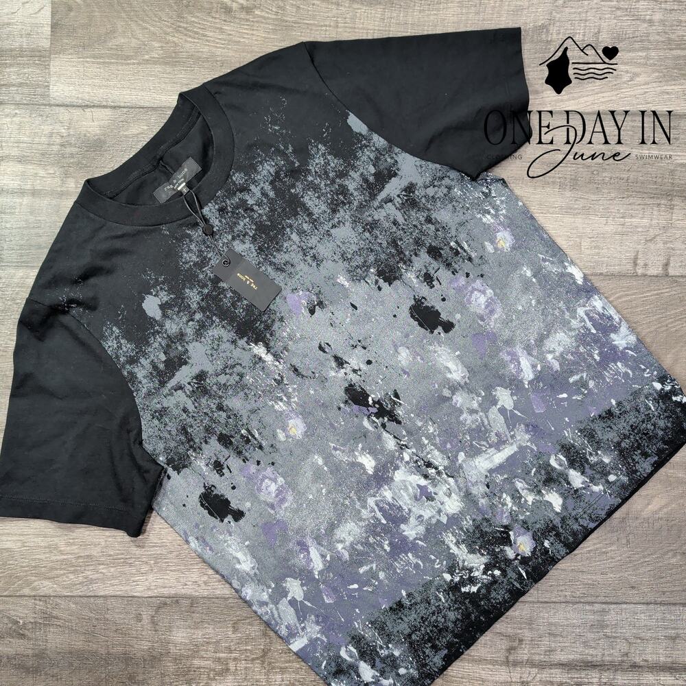 Rag & Bone Splatter Print T Shirt Black Gray Abstract NWT Size L